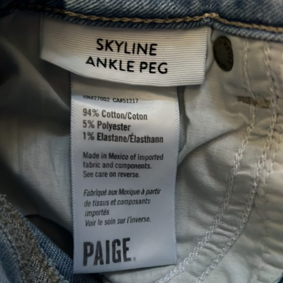 Paige Skyline Ankle Peg Light Blue distressed jeans Size 28 photo measurements - Picture 9 of 11
